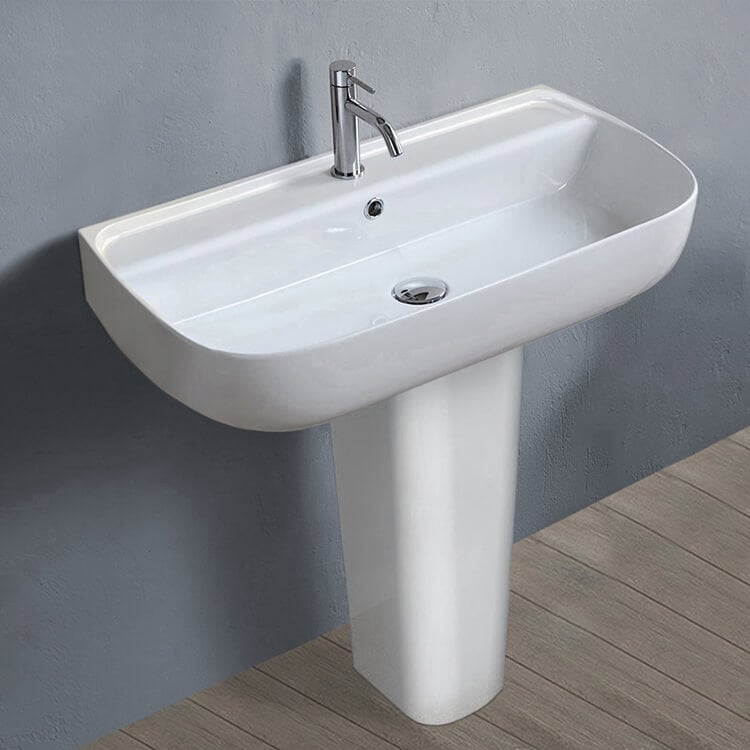 CeraStyle 078700U-PED-One Hole Rectangular White Ceramic Pedestal Sink